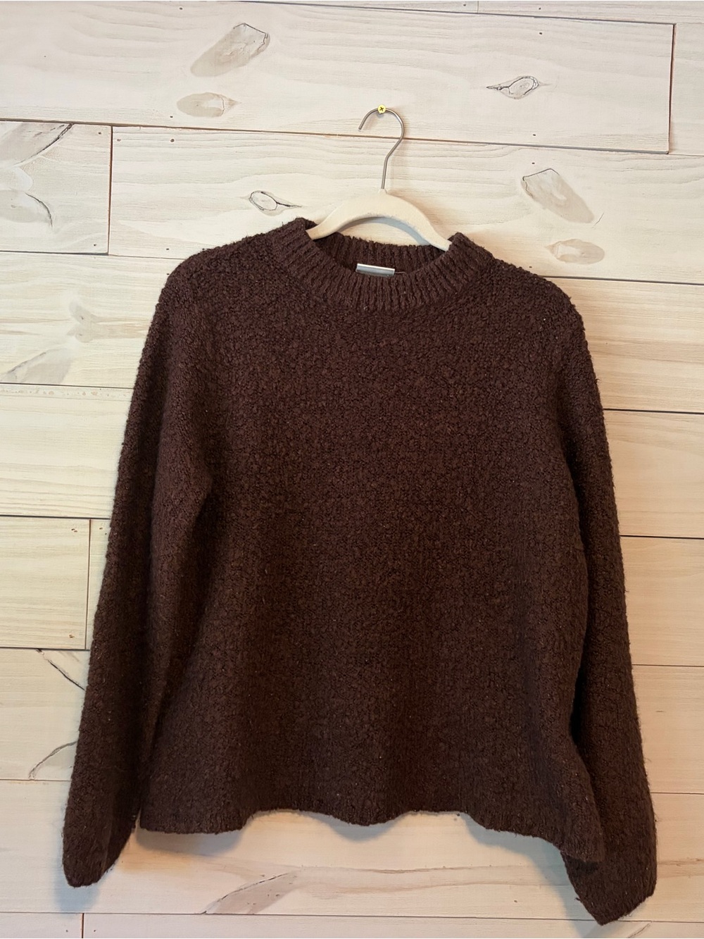 Brown Bouclé Crewneck Sweater